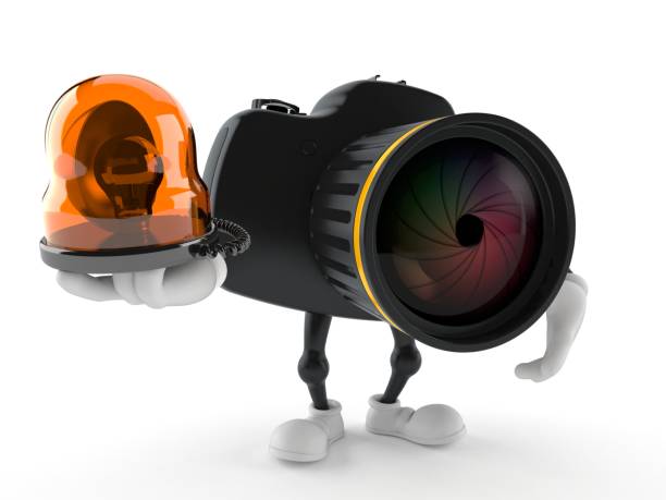 istock Camera character holding emergency siren 1241110974
