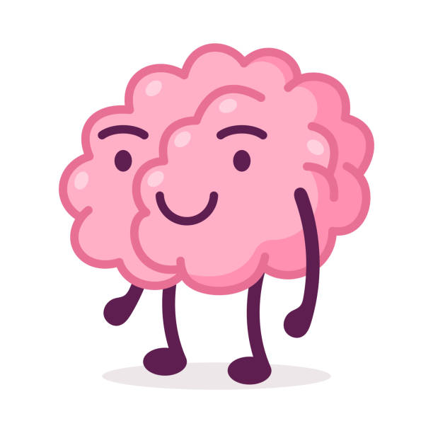 ilustrações de stock, clip art, desenhos animados e ícones de cheerful smiling pink brain, funny human nervous system organ cartoon character vector illustration on white background - brain human head people human internal organ