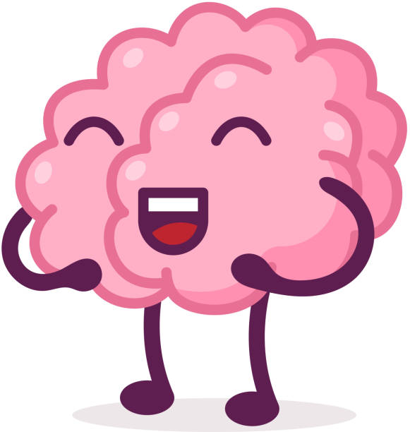 illustrations, cliparts, dessins animés et icônes de happy pink brain laughing, funny human nervous system organ cartoon character vector illustration on white background - brain human head people human internal organ