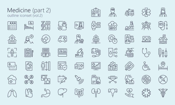 Medicine outline (part 2) (v.2) Medical icons for web, mobile app, presentation and other. Was created with grids for pixel perfect. patient icons stock illustrations