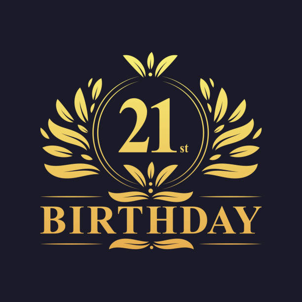 stockillustraties, clipart, cartoons en iconen met luxe 21e verjaardag logo, 21 jaar feest. - 21e verjaardag