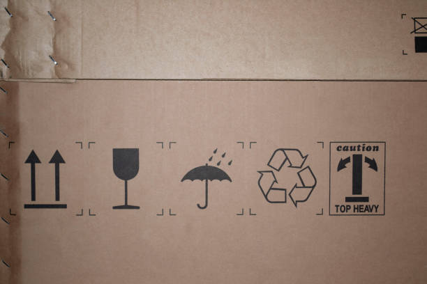 istock front view of shipping signs on a packing box. 1241184365