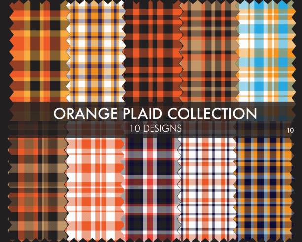 illustrazioni stock, clip art, cartoni animati e icone di tendenza di orange plaid tartan seamless pattern collection - spring decoration orange series