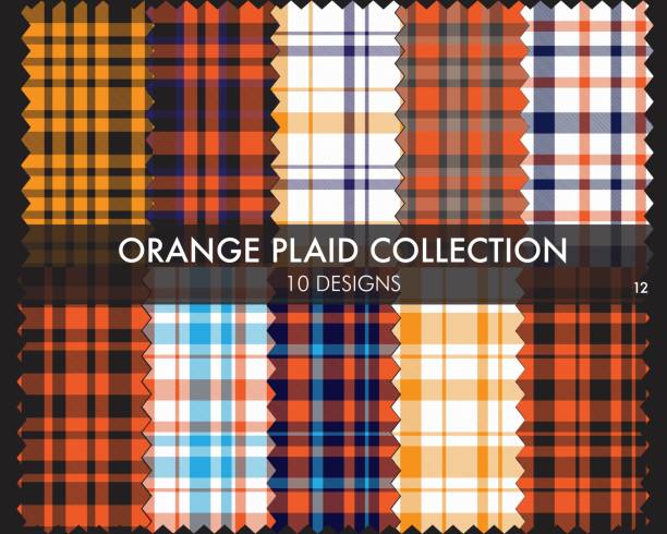 illustrazioni stock, clip art, cartoni animati e icone di tendenza di orange plaid tartan seamless pattern collection - spring decoration orange series