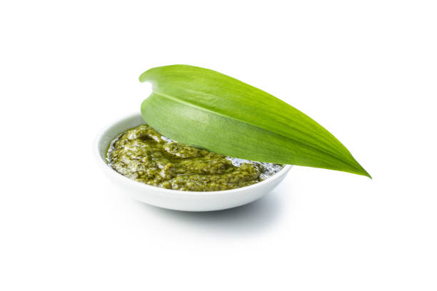 istock Wild garlic pesto and green ramsons leaves. 1241216138