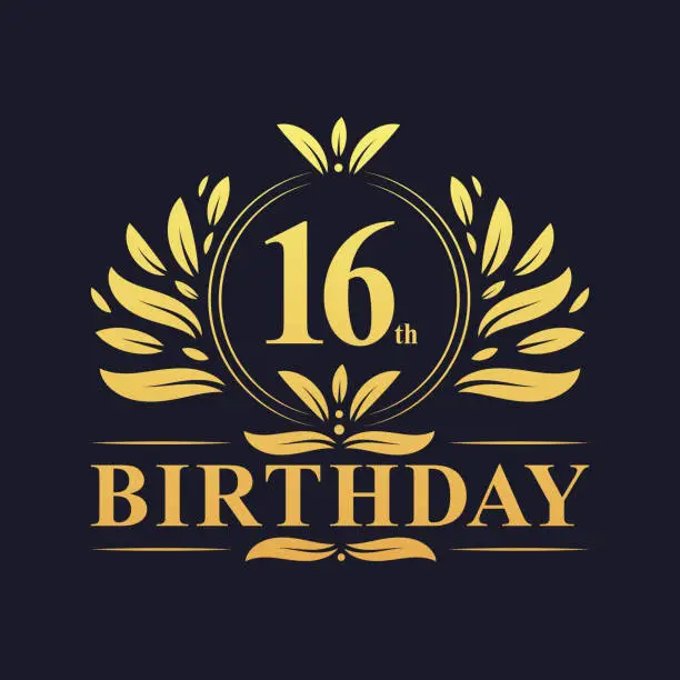Vector illustration of Luxury 16th Birthday Logo, 16 years celebration.