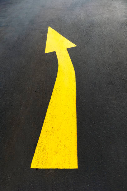 istock Yellow arrows with a turn to the left sign 1241237733