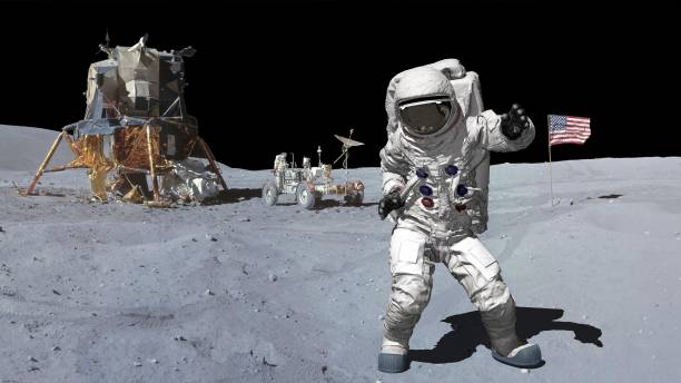 3D rendering. Dancing of Astronaut on the moon.. CG Animation. Elements of this image furnished by NASA. 3D rendering. Dancing of Astronaut on the moon.. CG Animation. Elements of this image furnished by NASA. https://www.hq.nasa.gov/office/pao/History/alsj/a16/AS16-107-17436.jpg apollo 11 stock pictures, royalty-free photos & images