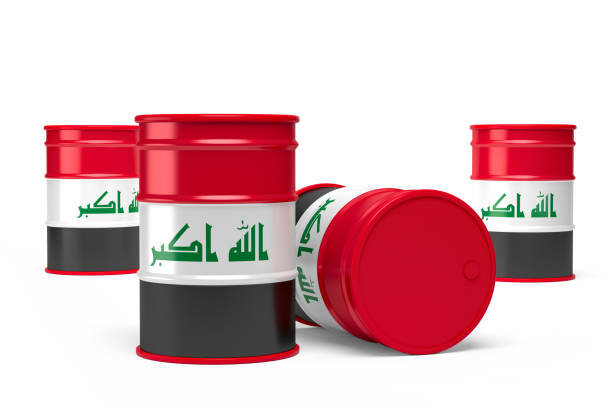 istock Iraq oil barrels isolated on white background 1241276544