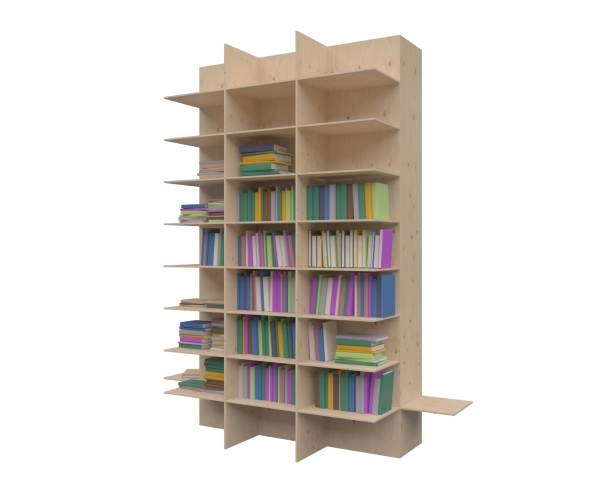 istock Bookcase bookshelves isolated on white 3d illustration 1241284965