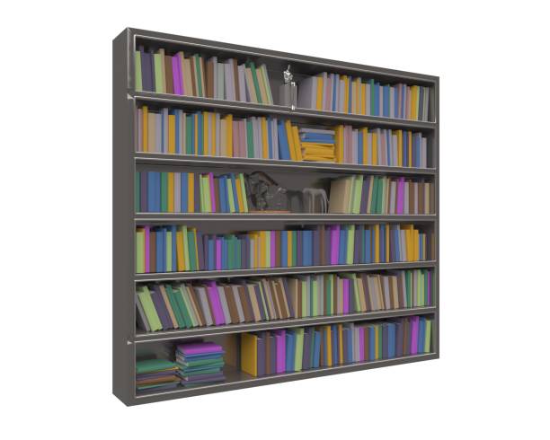 istock Bookcase bookshelves isolated on white 3d illustration 1241284976