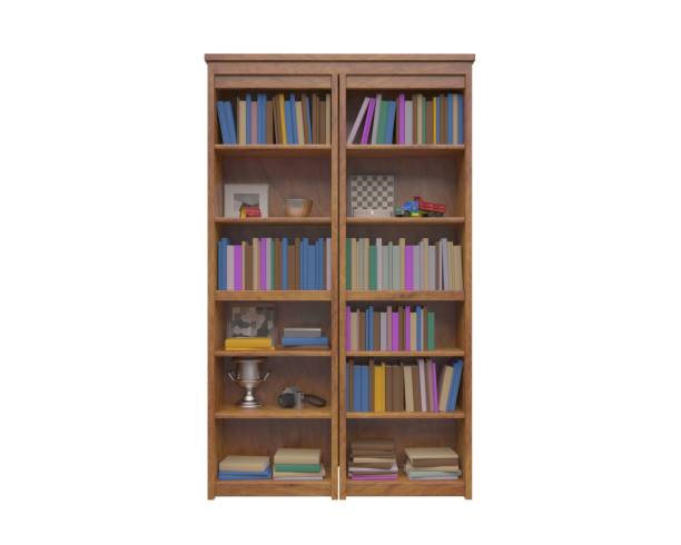 Bookcase bookshelves isolated on white 3d illustration