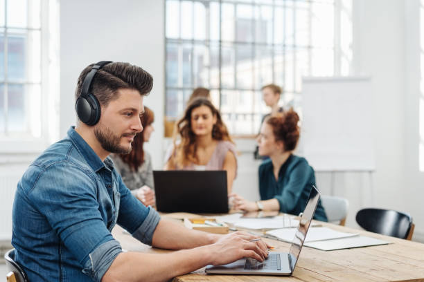 Modern office with a dedicated young business team
