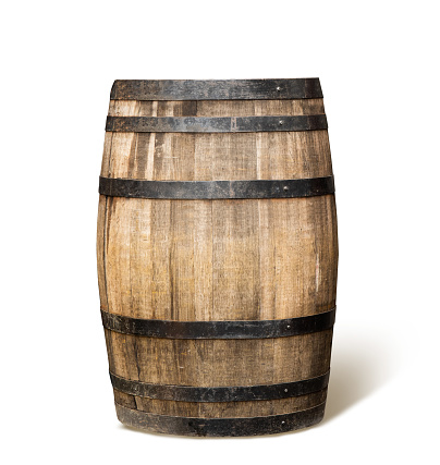 Old wooden wine barrel with clipping path.   \nphotography.