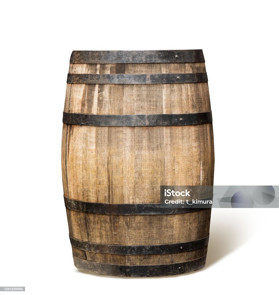 Old wooden wine barrel Old wooden wine barrel with clipping path.   
photography. Barrel Stock Photo
