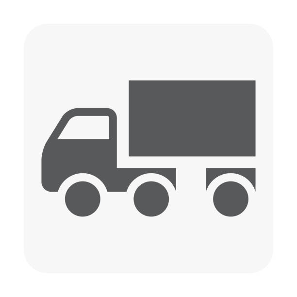 значок доставки грузовика на белом. - vehicle trailer trucking white outline stock illustrations