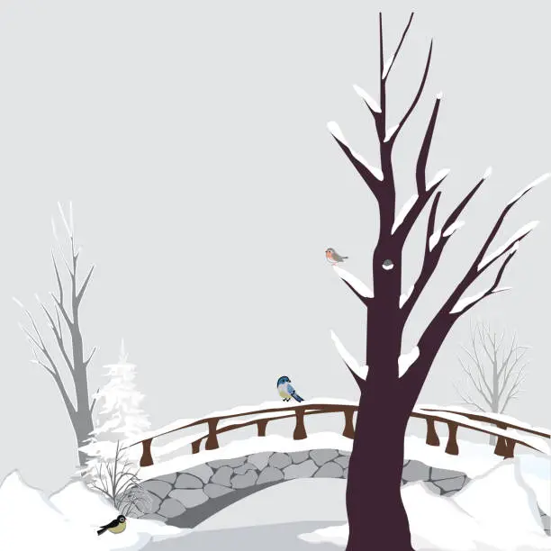 Vector illustration of Winter landscape with cottage stock illustration..