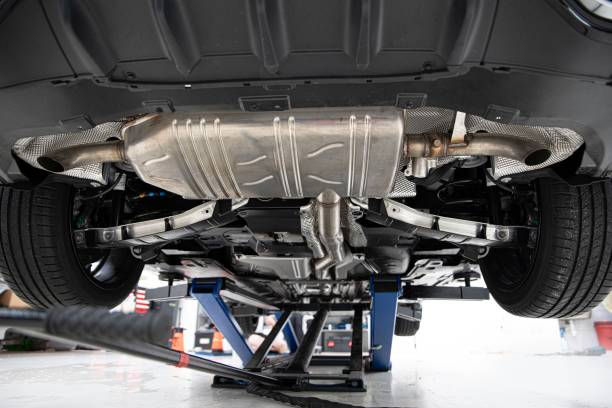 istock New modern car chassis. Car on jack in car service. 1241363592