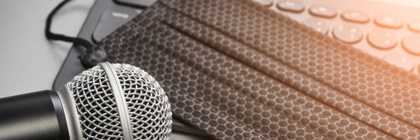 istock Podcast record. Grey monochrome. Audiobook and podcasting. Audio technology. 1241384198