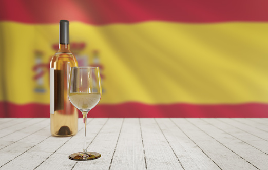 Wine bottle and glass in Spain