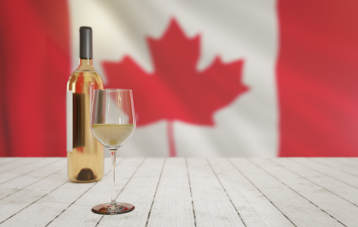Wine bottle and glass in Canada