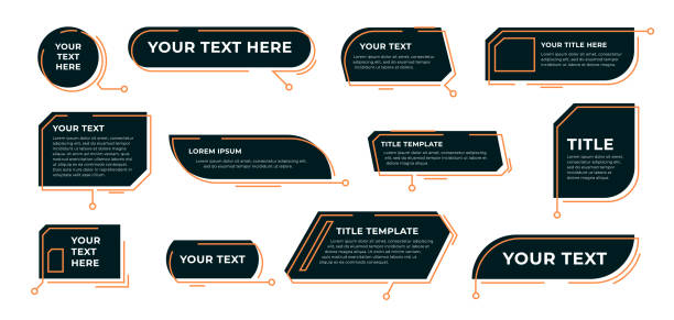 Digital callout titles set Digital callout titles set. Futuristic textboxes templates, frame boxes with text sample. Flat vector illustration for presentation or infographics content concepts title tag stock illustrations