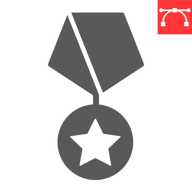 illustrazioni stock, clip art, cartoni animati e icone di tendenza di icona del glifo meda militare, usa ed esercito, grafica vettoriale del segno stellare militare, icona solida del tratto modificabile, eps 10. - medal bronze medal military star shape