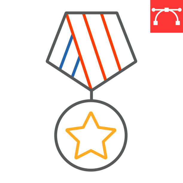 illustrazioni stock, clip art, cartoni animati e icone di tendenza di icona della linea di colore meda militare, usa ed esercito, grafica vettoriale del segno stellare militare, icona lineare del tratto modificabile, eps 10. - medal bronze medal military star shape