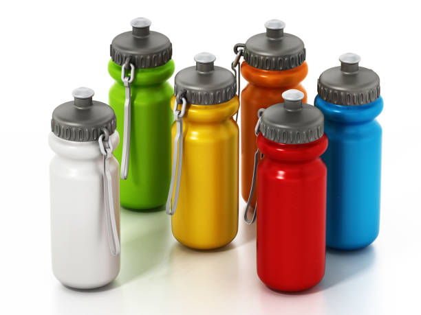 istock Group of bicycle water bottles isolated on white 1241449757