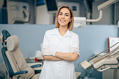 charming beautiful woman dentist at work place