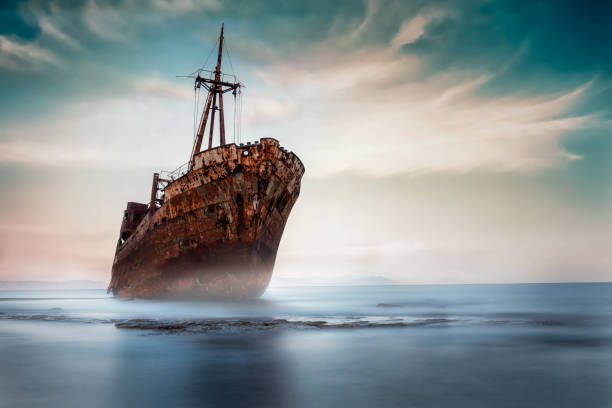 istock A stranded shipwreck in a moody sunset atmosphere 1241463101