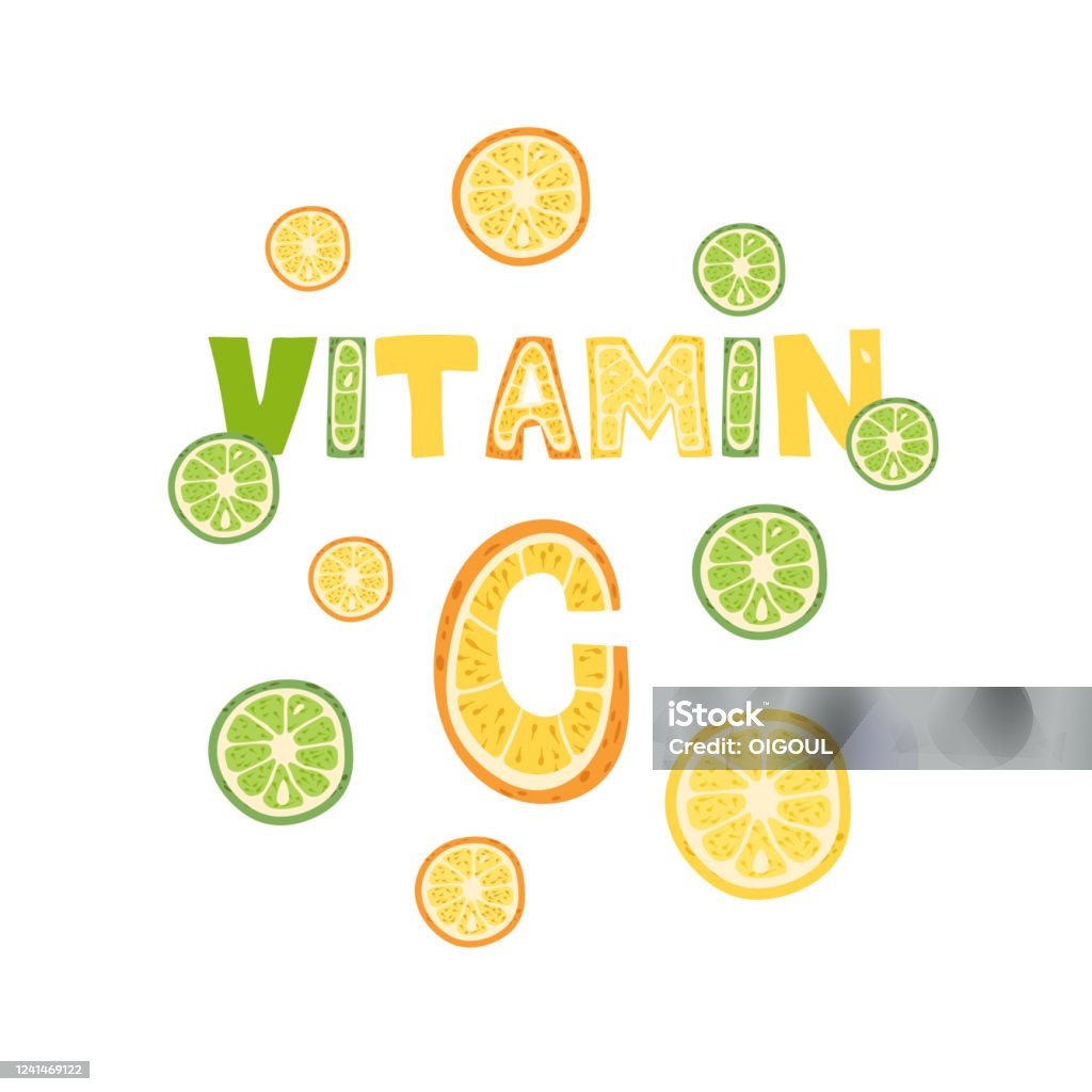 Vitamin Lettering Vitamin C Lettering Poster Design Vector Illustration Stock ...