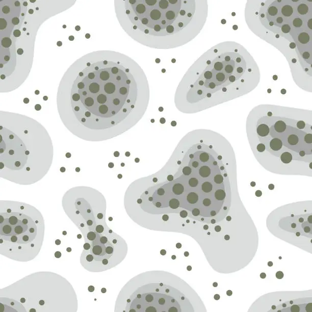 Vector illustration of Mold spots on a white background. Vector seamless pattern. Humidity in the bathroom. Toxicity of mold spores, health hazard. Means of combating dangerous fungi and bacteria. Flat illustration.