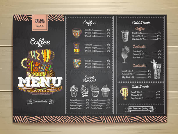 ilustrações, clipart, desenhos animados e ícones de design de menu de café de desenho de giz vintage. - latté coffee coffee shop art