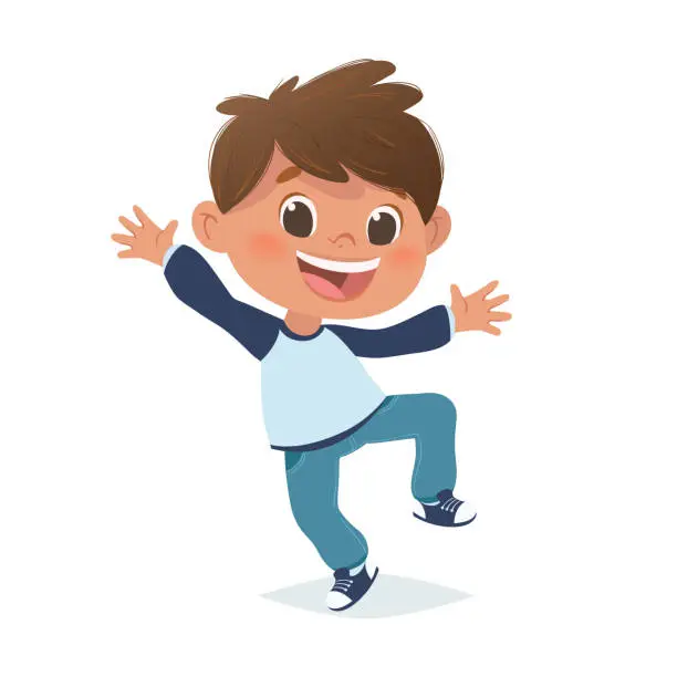 Vector illustration of Vector mexican boy jumping and laughing. Cartoon character design, isolated on white background.