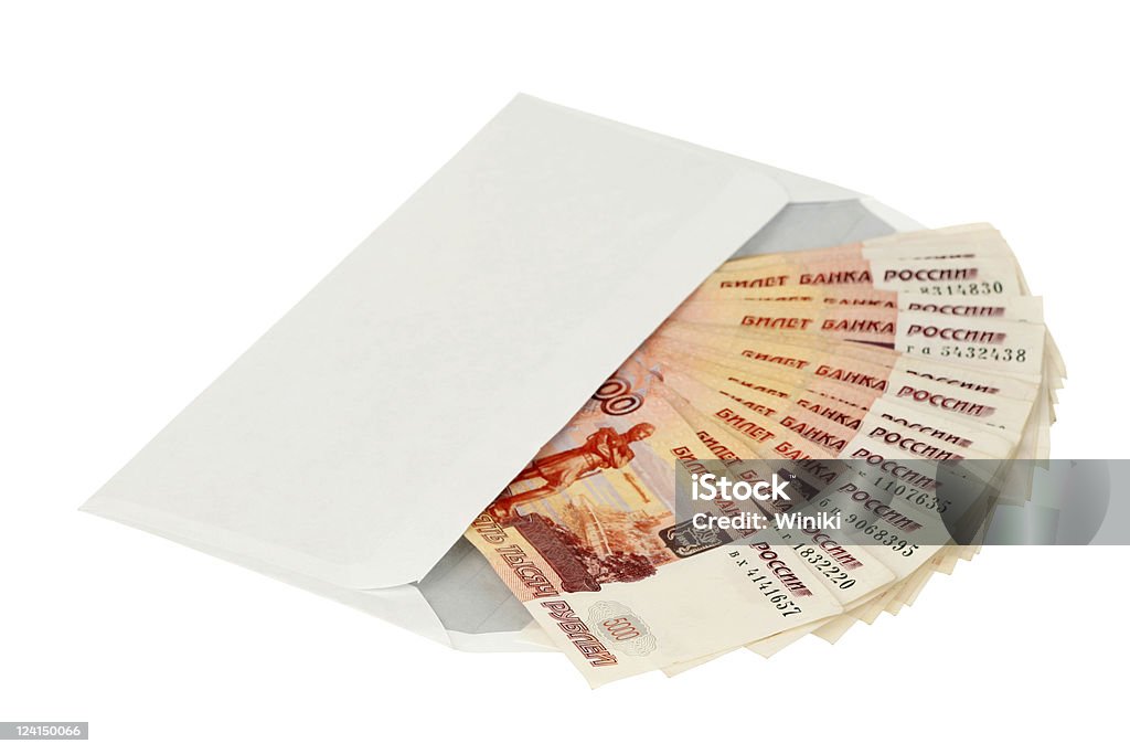 Money of Russia The pile of money of Russia is isolated on a white background Close-up Stock Photo