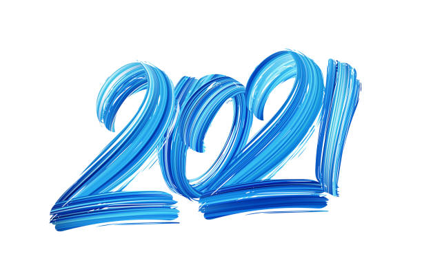 Hand drawn brush stroke blue paint lettering of 2021. Happy New Year Vector illustration: Hand drawn brush stroke blue paint lettering of 2021. Happy New Year 2021 illustrations stock illustrations