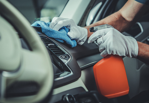 Transportation Industry. Car Interior Cleaning and Maintenance Using Specialized Cleaning and Sanitizing Detergents.