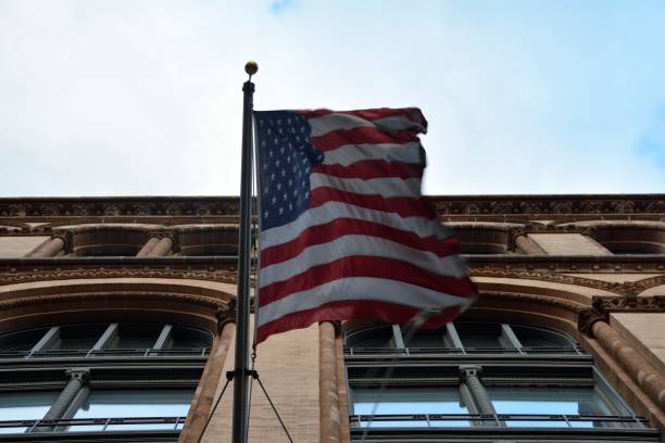 istock Waving USA flag view from below 1241508537