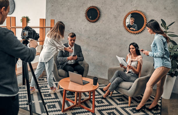 istock Female journalist interviewing business man 1241527186