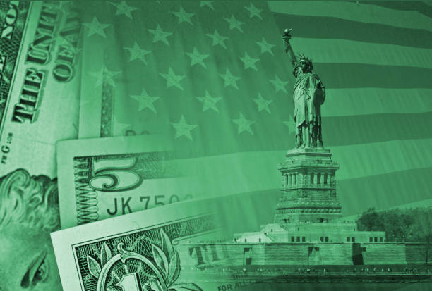 istock Multi exposure American Flag and Statue of Liberty 1241527725
