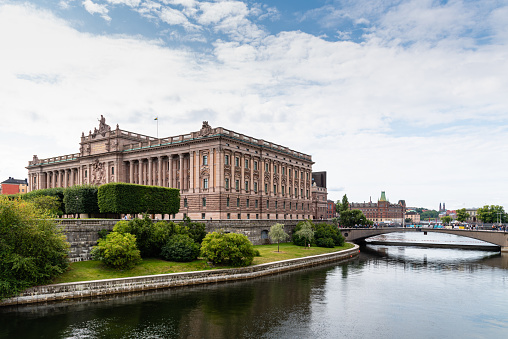 Stockholm, Sweden - August 8, 2019: Sveriges Riksdag, the Parliament House in Stockholm, Gamla Stan