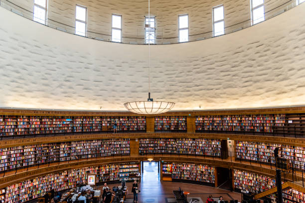 Stockholm, Sweden - August 8, 2019: Interior view of Stockholm Public Library, an iconic building designed by Gunnar Asplund architect