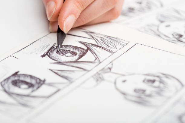 istock Artist drawing an anime comic book in a studio. 1241564466