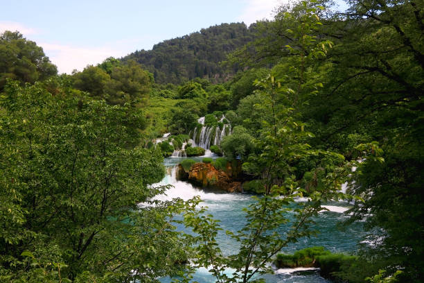Beautiful waterfalls in National Park Krka, Croatia. Krka is popular summer travel destination.