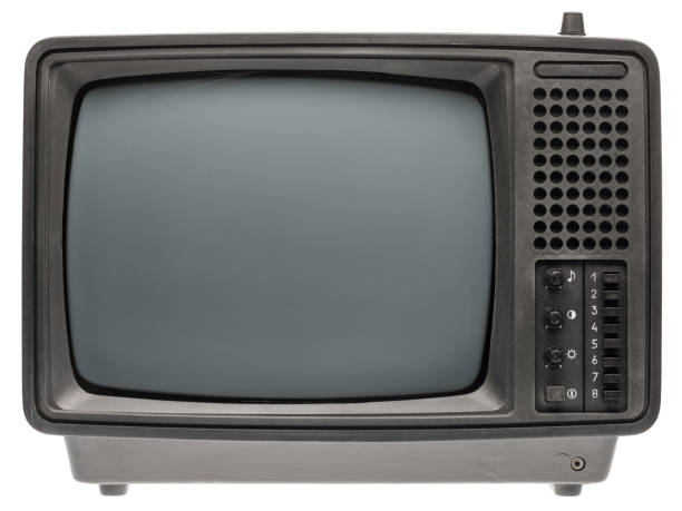 istock Retro old portable TV set isolated on white 1241589833