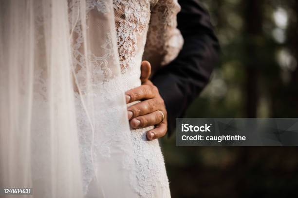 Photo Of A Wedded Couple Standing In Nature Stock Photo - Download Image Now - Wedding, Romani People, Married