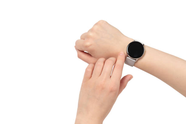 istock Smart watch on woman hand isolated. 1241618659