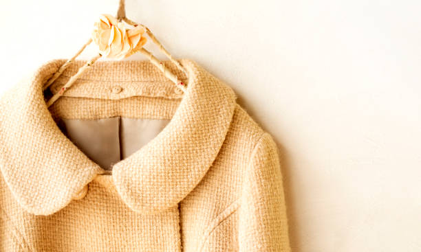 istock white wool short coat hanging on clothes hanger on white background 1241622026