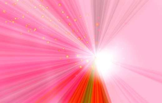 white lights and colorful radiation of the gradation with light sparkle background.red, white, yellow.